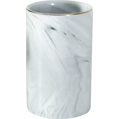 Vaso de cerámica, portacepillos de dientes, organizador de maquillaje, estilo mármol, baño (1/5)