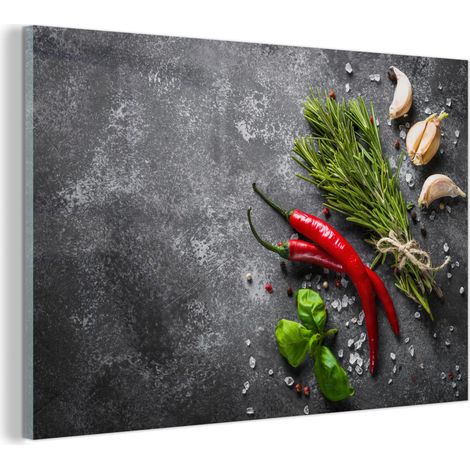 TABLEAU EN PLEXIGLAS Poivre - Herbes - Épices - Béton Tableau Décoration Murale 60x40 (1/5)