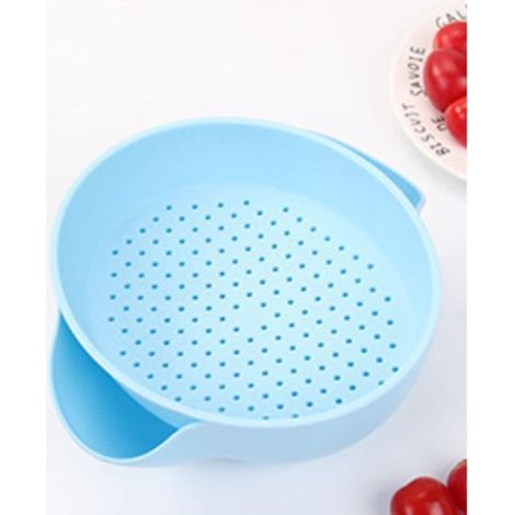 Panier d'égouttage en 2 parties, passoire en plastique avec poignée, panier à légumes, panier à vaisselle, double compartiment d'égouttage, bassine, passoires à fruits amovibles pour l'égouttage, bleu (1/5)