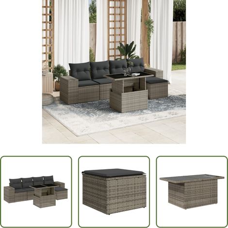 vidaXL Table de jardin - Salon de jardin 6 pcs avec coussins gris résine tressée (1/5)