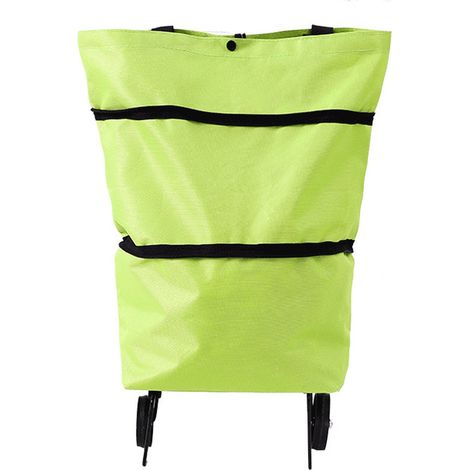 Sac de courses pliable à roulettes - Sac trolley pliable pour femme - Sac de courses multifonctionnel réutilisable pour les voyages - Sac grande capacité - 1 pièce - Vert (1/5)