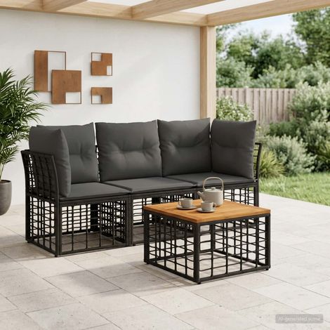 vidaXL Conjunto de sofás de exterior 4 uds. Negro y Gris oscuro (1/5)
