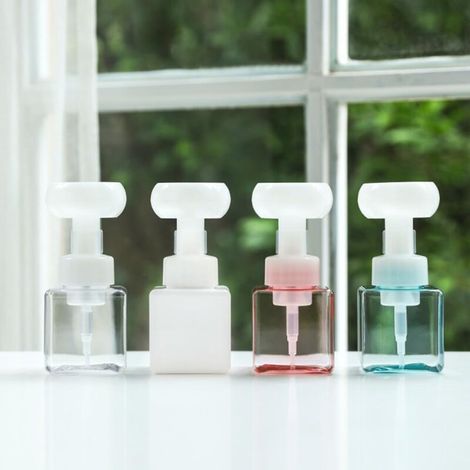 250 ml Duschgel-Spender mit Blumenmuster, leere Pumpflasche mit durchsichtigem, blauem Schaum für die Reisetasche (1/5)
