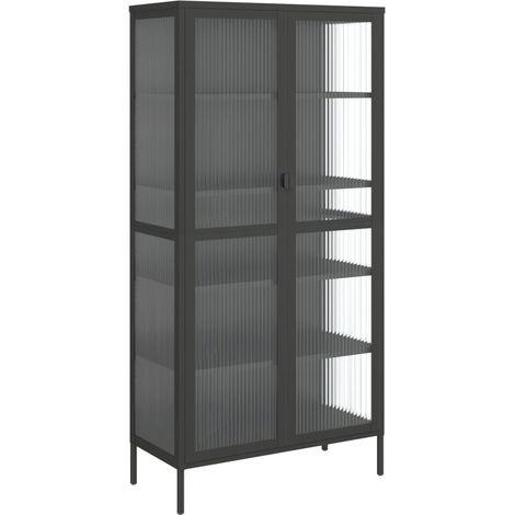 Aparador cómoda cómoda armario mueble organizador cocina salón salón alto 85 x 40 x 180 cm cristal y acero negro 020035138