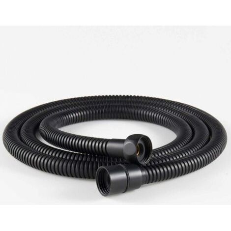 Tubo doccia flessibile Crediri in acciaio inox, resistente a piegature ed esplosioni, con raccordi in ottone. Nero opaco. (1/5)