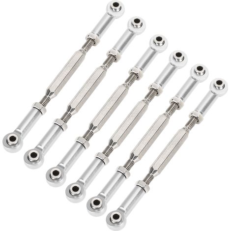 Lot de 6 biellettes de poussée réglables en alliage d'aluminium de 88 mm avec tendeurs, accessoires de liaison pour modèles réduits de voitures radiocommandées (argenté). (1/5)