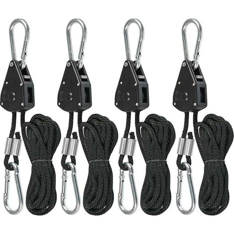 Ensemble de tendeurs de corde à cliquet en quatre pièces, corde à cliquet avec crochet, corde de tente réglable, corde de fixation de tente, 150 lb, sangles réglables pour auvent de camping (1/5)
