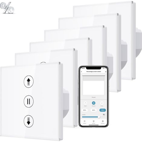 6 Pack Interrupteur Volet Roulant Connecté (Fil Neutre Requis), Interrupteur Tactile de Stores Contrôle de Pourcentage et Commande Vocale, Compatible avec Home Life (1/5)