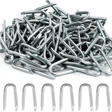Lot de 100 clous en forme de U acier 20x13mm, Agrafes/Crampes, Clôtures Jardin/Treillis Métallique/Mauvaises Herbes Cuneary (1/5)