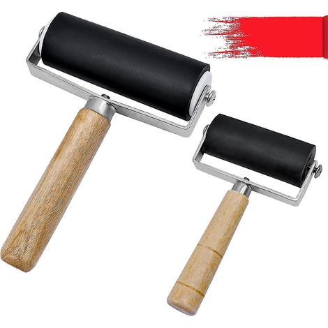 Gummiwalze, 10 cm (4 Zoll) und 6 cm (2,4 Zoll) Walzen, manuelles Walzenwerkzeug zum Gravieren/Malen/Basteln, schwarz, 2er-Set