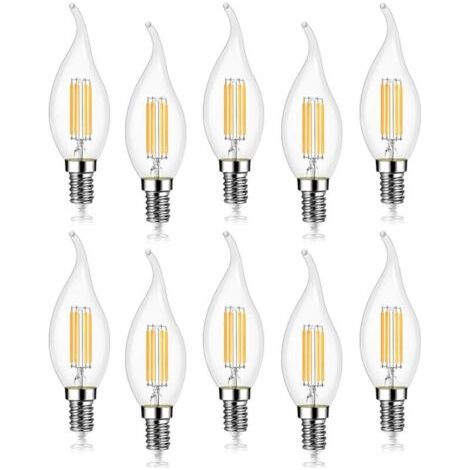 Lot de 10 4W Ampoule de Filament LED E14 470LM Flamme Bougie Blanc froid 6000K, Non-Dimmable, Angle de Faisceau 360°