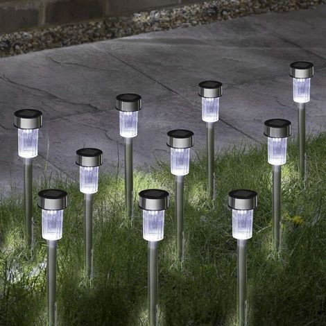 10er-Set Solar-Gartenleuchten mit Erdspieß – Wasserdichte LED-Gartenleuchten aus Edelstahl für Terrasse, Einfahrt, Gehweg und Bürgersteig