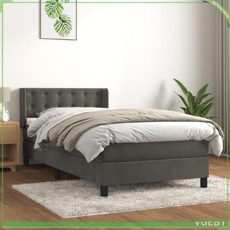 Lit avec sommier à lattes et matelas - 3131172 - Velours gris foncé - 90x190 cm - Matelas 20 cm ressorts ensachés (1/5)