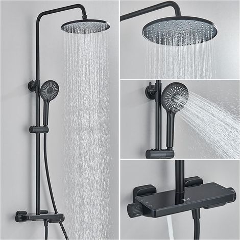 Ensemble de douche mitigeur thermostatique intelli Systèmes de douche à effet pluie à affichage numérique LCD, ensembles de robinets de douche noirs, robinet de bidet avec robinet de douche à étagère (1/5)