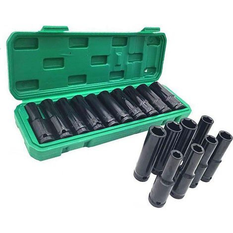 Jeu de 10 douilles à chocs 1/2, de 10 à 24 mm, pour vis à six pans, compatible clé électrique et perceuse pneumatique. (1/5)