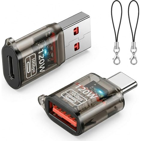 HENGBIRD 2er-Pack USB-C auf Typ-A und USB-A auf USB-C OTG 120W USB 3.2 Gen2 10Gbps Schnellladefunktion mit Handschlaufe für schnelles Laden, Kopfhöreranschluss und 3-in-1-Datenübertragung (1/5)