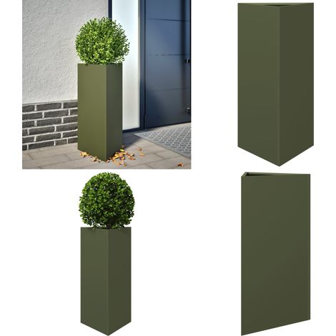 vidaXL Jardinière vert olive triangulaire 40x34,5x70 cm acier (1/5)