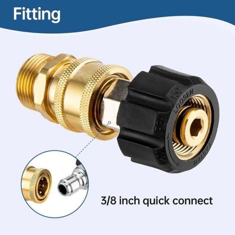 Kit adaptateurs nettoyeur haute pression M22-14 mm vers raccord rapide 3/8, laiton et acier inoxydable (1/3)