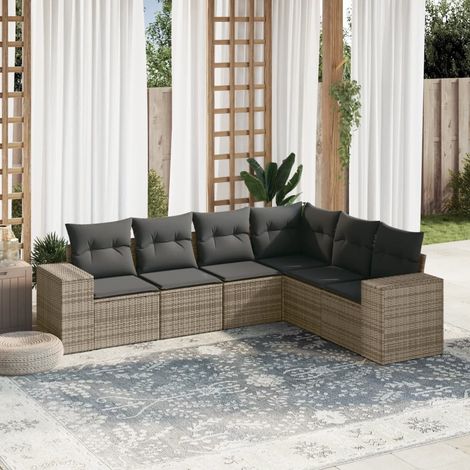 Set Divano da Giardino 6 pz con Cuscini Grigio in Polyrattan vidaXL (1/3)
