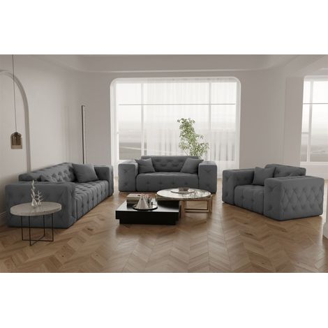 Sofaset Designersofa CHANTAL 3-2-1 in Stoff Opera Velvet Grau (1/5)