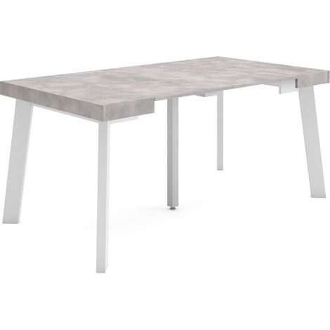 Skraut Home - Table console extensible, Console meuble, 160, Pour 8 personnes, Pieds en bois, Style moderne, Gris Ciment (1/5)
