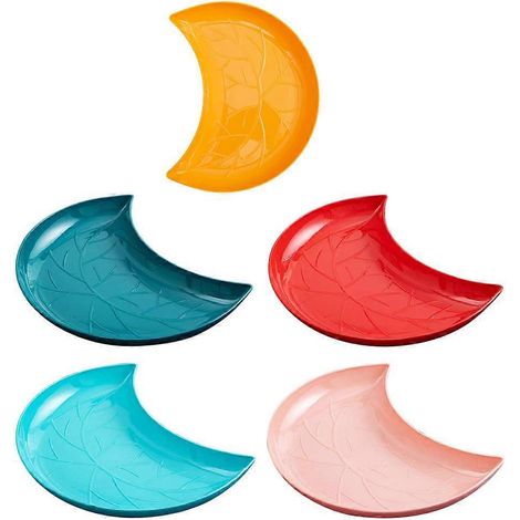Lot de 5 plateaux alimentaires en plastique, assiettes créatives pour fruits, desserts et pâtisseries, couleurs assorties.-22.5X18.5CM