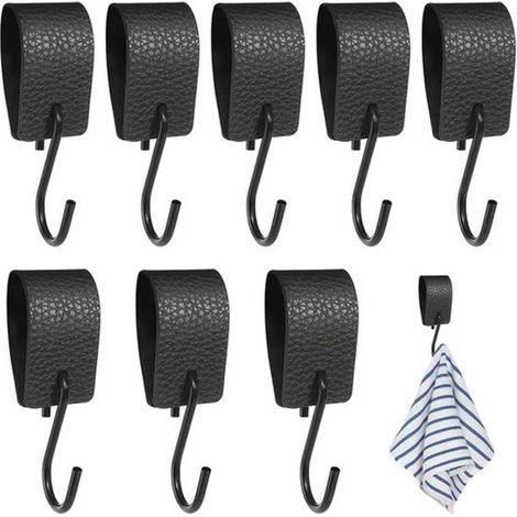 Lot de 10 crochets en S robustes, durables et antirouille, avec anneaux en cuir et résistants aux chocs, pour cuisines, salles de bains et armoires. (1/3)