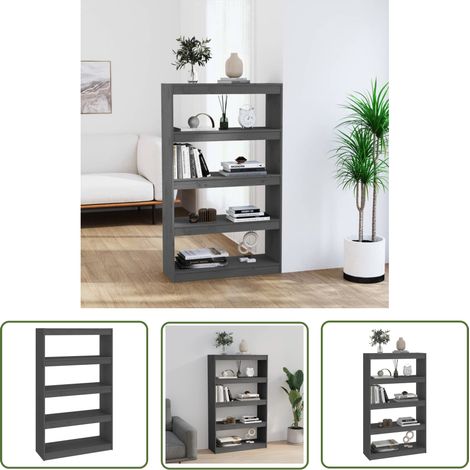 The Living Store Bibliothèque/Séparateur de pièce Gris 80x30x135,5 cm Pin massif - Bibliothèque - Étagère - Meuble De Rangement - Séparateur De Pièce - Bois Massif (1/5)