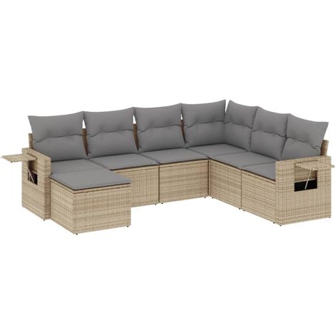 Maison Exclusive - Set Divani da Giardino 7 pz con Cuscini Beige in Polyrattan (1/3)