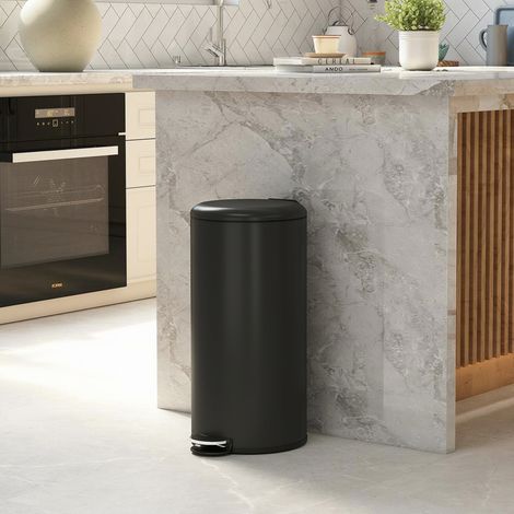 Pattumiera a pedale da 30 litri con coperchio, pedale, secchio interno, chiusura ammortizzata, 36 x 30 x 63,5 cm, nera