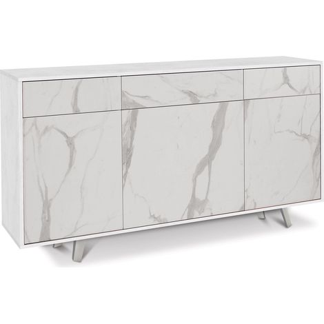 Mobile 3 Ante 3 Cassetti 164x92x41 cm Ossido Bianco/Marmo Calacatta (1/2)