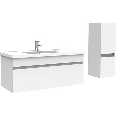 Ocean meuble Salle de Bain 100cm Blanc avec colonne et vasque ceramique
