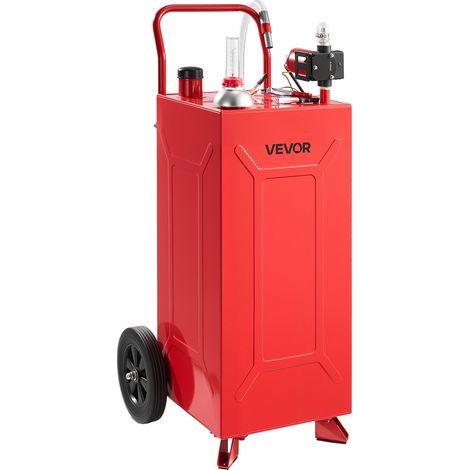 Chariot à Carburant 113,6 L, Réservoir à Carburant Mobile avec Pompe Électrique, pour Essence et Diesel, Voiture, Tondeuse, Quad, Bateau et Moto, Acier au Carbone, avec 2 Roues et Tuyau, Rouge (1/5)