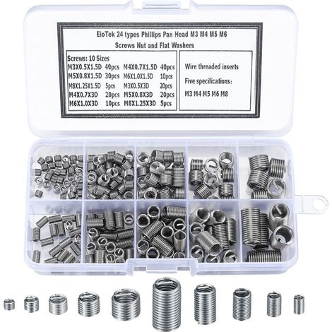 200 inserti filettati autofilettanti, viti a inserto filettato in acciaio inox, dado a inserto filettato autofilettante M3 M4 M5 M6 M8 per riparazione elicoidale (1/4)