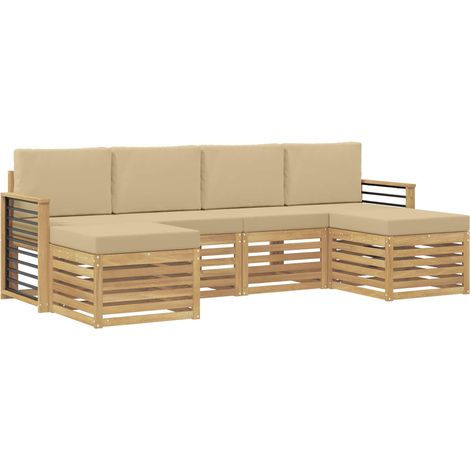 Sofa Sets with Cushion 6 pcs White and Beige Polyester vidaXL