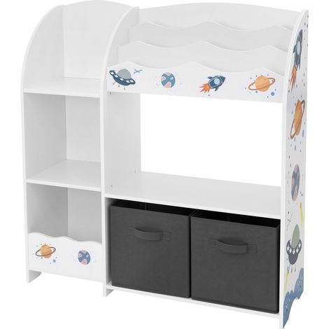 Joyz Estantería Infantil 93x30x98 cm Blanco Mueble con 8 Compartimentos Abiertos y 2 Cajas Extraíbles de Tela Extraíbles Baúl Organizador Juguetero Multifuncional Móvil para Habitación de Niños