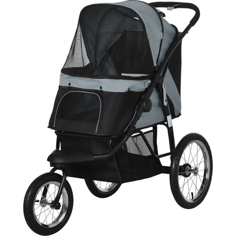 Cochecito plegable para perros con parasol, ventana de malla, cesta de almacenamiento, gris, 111 x 58 x 107 cm (1/5)