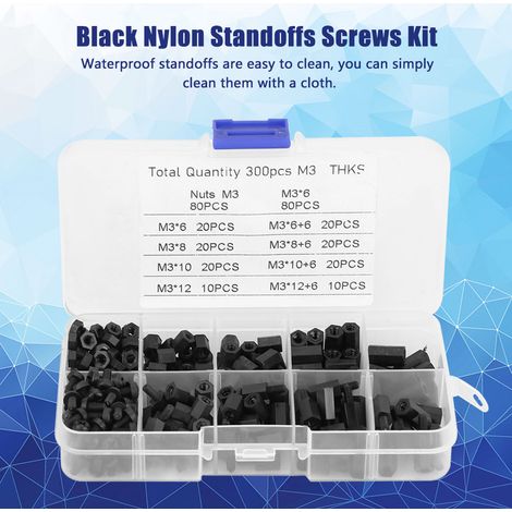 Kit de 300 vis et écrous M3 mâles et femelles noirs, avec boîte. (1/5)
