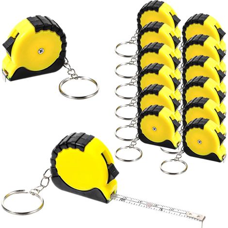 12 portachiavi con metro a nastro, mini metro a nastro da 1,5 pollici con blocco scorrevole di sicurezza, metro a nastro da tasca, prezzo 1 m/3 piedi nero + giallo (1/5)