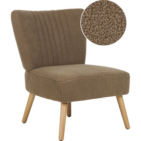 Sillón de estilo moderno sin reposabrazos tapizado en buclé en color marrón VAASA