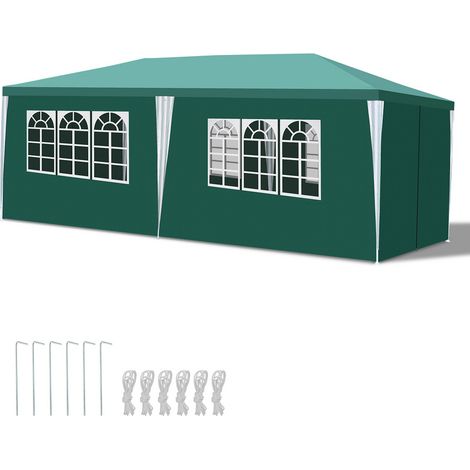 SWANEW Gazebo Grande tenda da giardino con pannelli laterali rimovibili finestre Tenda per feste o pergolato verde 3x6m (1/4)