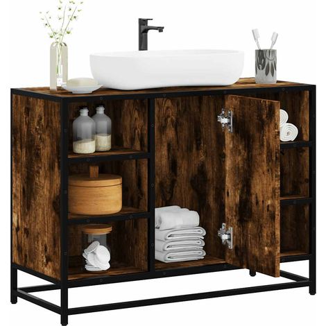 Armoire lavabo de salle de bain-Meuble vasque de salle de bain chêne fumé bois d'ingénierie 886753 (1/5)