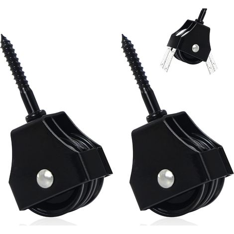 Poulie Double Renvoi Câbles Avec Vis - Gréement Lourd de Rotative Mouflage Câble Kit Unique Fitness, Poulies Pour Appareils Fitness, DIY, Gym, Métallique Rotative Poulie (Black, 2pcs) (1/5)