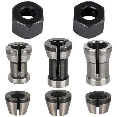 Jeu de 8 pinces de serrage, accessoires pour défonceuse, 6 adaptateurs de serrage (6 mm, 6,35 mm, 8 mm) + 2 écrous pour machine à graver (1/5)