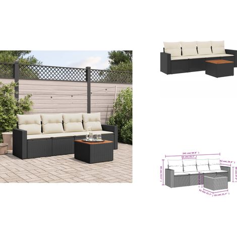 5-tlg. Garten-Sofagarnitur mit Kissen Schwarz Poly Rattan - Gartensortiment - Outdoor Möbel - Lounge Set - Gartenlounge - Rattan Gartenmöbel (1/3)