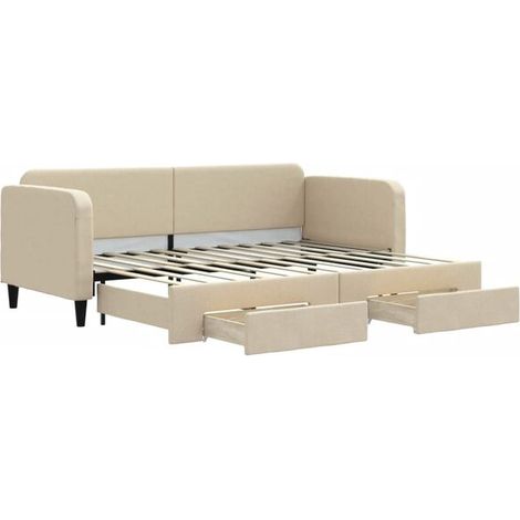 Canapé-lit avec matelas gigogne et tiroirs, matelas non inclus, beige, 80 x 200 cm (1/5)