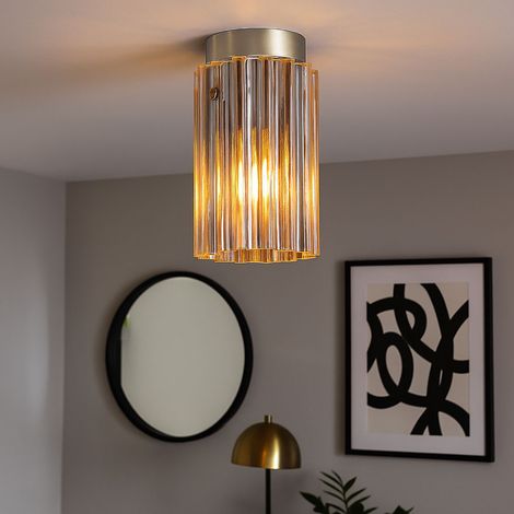 Deckenleuchte Deckenlampe Wohnzimmerlampe Metall Nickel-matt Glas 1-Flammig