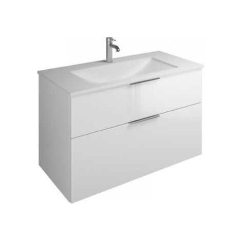 Burgbad Eqio Mineralguss-Waschtisch mit Unterschrank, mit 2 Auszügen und Griffleiste Grau Hochglanz/Alpinweiss 102 cm Schwarz matt