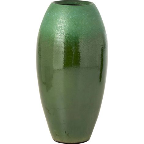 Vase en poterie vert brillant medium - vert foncé et turquoise (1/3)