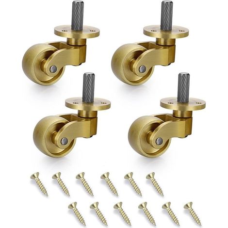 Lot de 4 roulettes pivotantes en laiton – Rotation 360° – Charge 50 kg par roulette – Installation facile avec tige filetée – Pour sols durs et tapis (1/4)